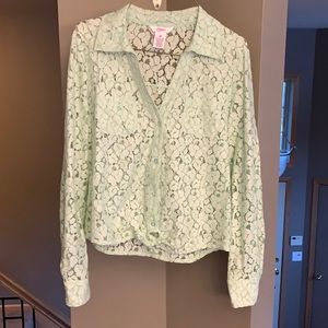 Candie’s Mint Lace Button-Up Blouse